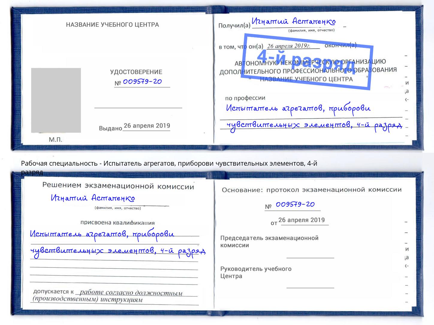 корочка 4-й разряд Испытатель агрегатов, приборови чувствительных элементов Кирово-Чепецк