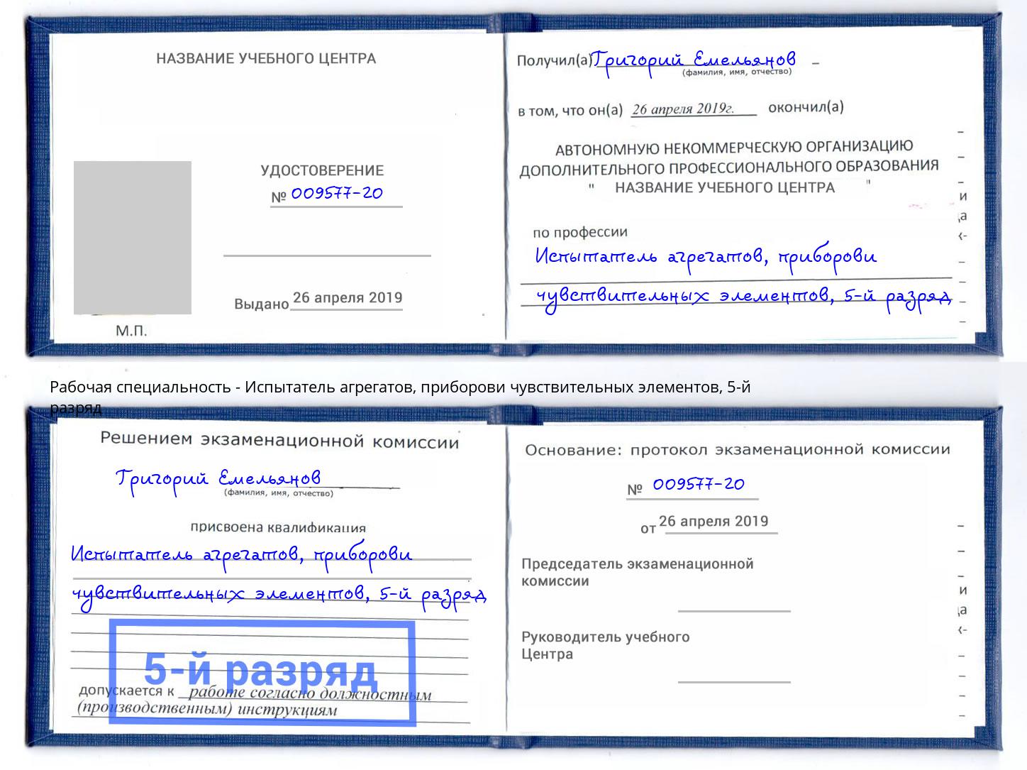 корочка 5-й разряд Испытатель агрегатов, приборови чувствительных элементов Кирово-Чепецк