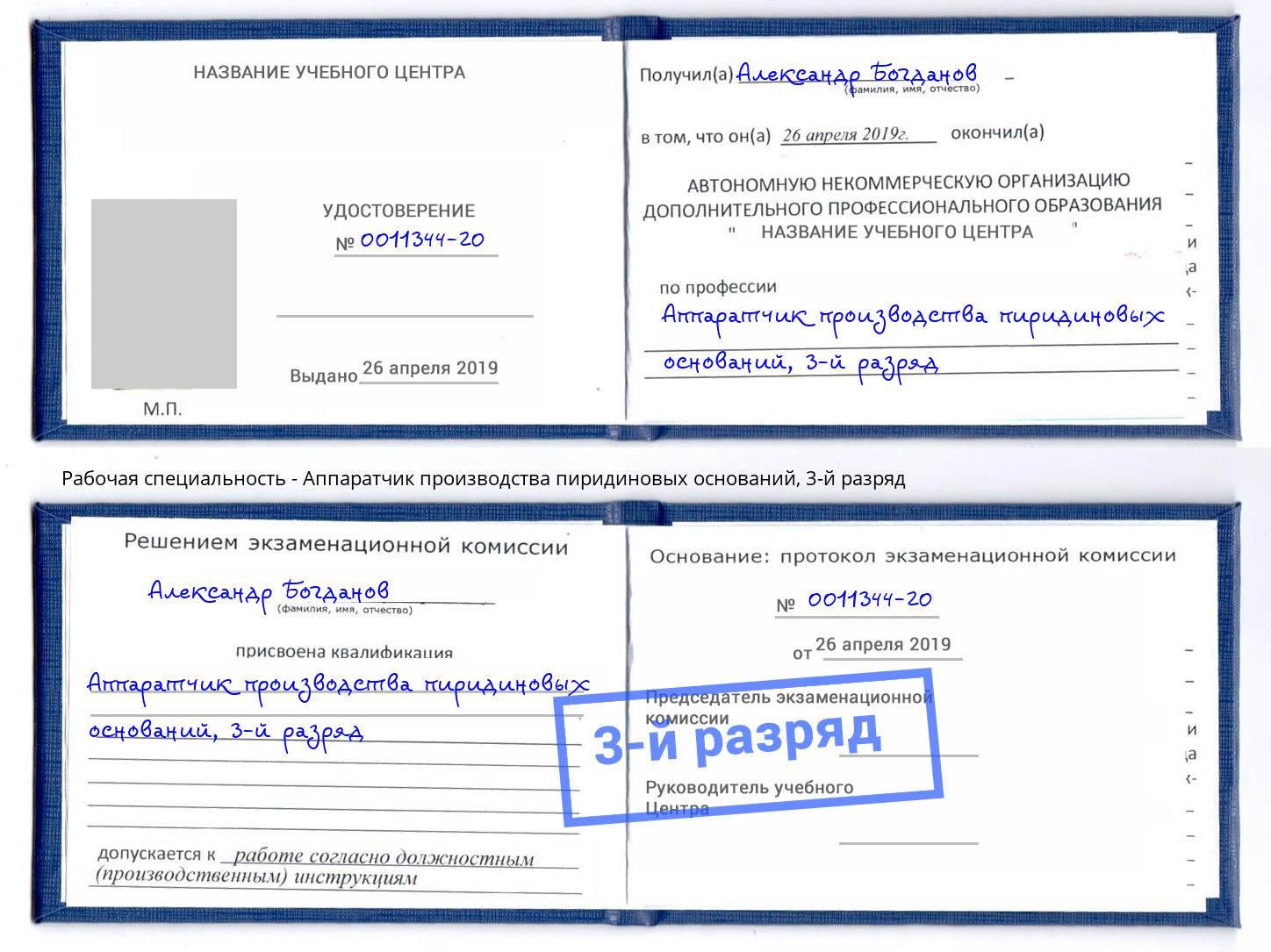 корочка 3-й разряд Аппаратчик производства пиридиновых оснований Кирово-Чепецк