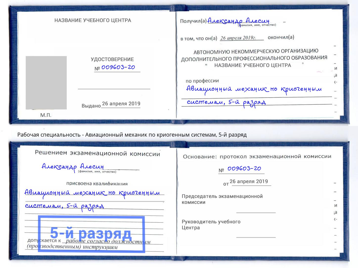 корочка 5-й разряд Авиационный механик по криогенным системам Кирово-Чепецк