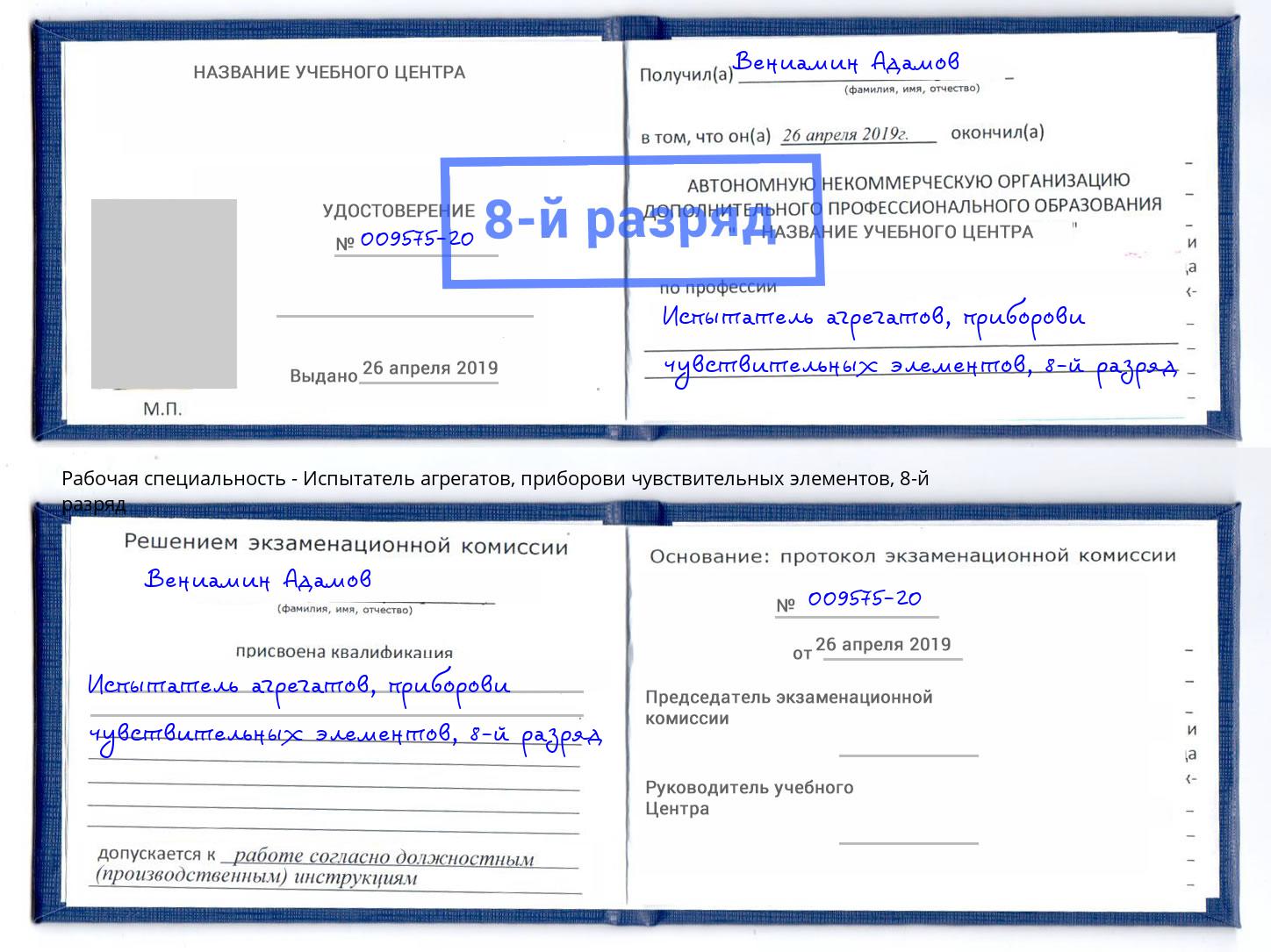 корочка 8-й разряд Испытатель агрегатов, приборови чувствительных элементов Кирово-Чепецк